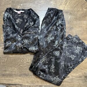 Victoria Secret XS black floral 2 Piece satin Vintage Pajama Set